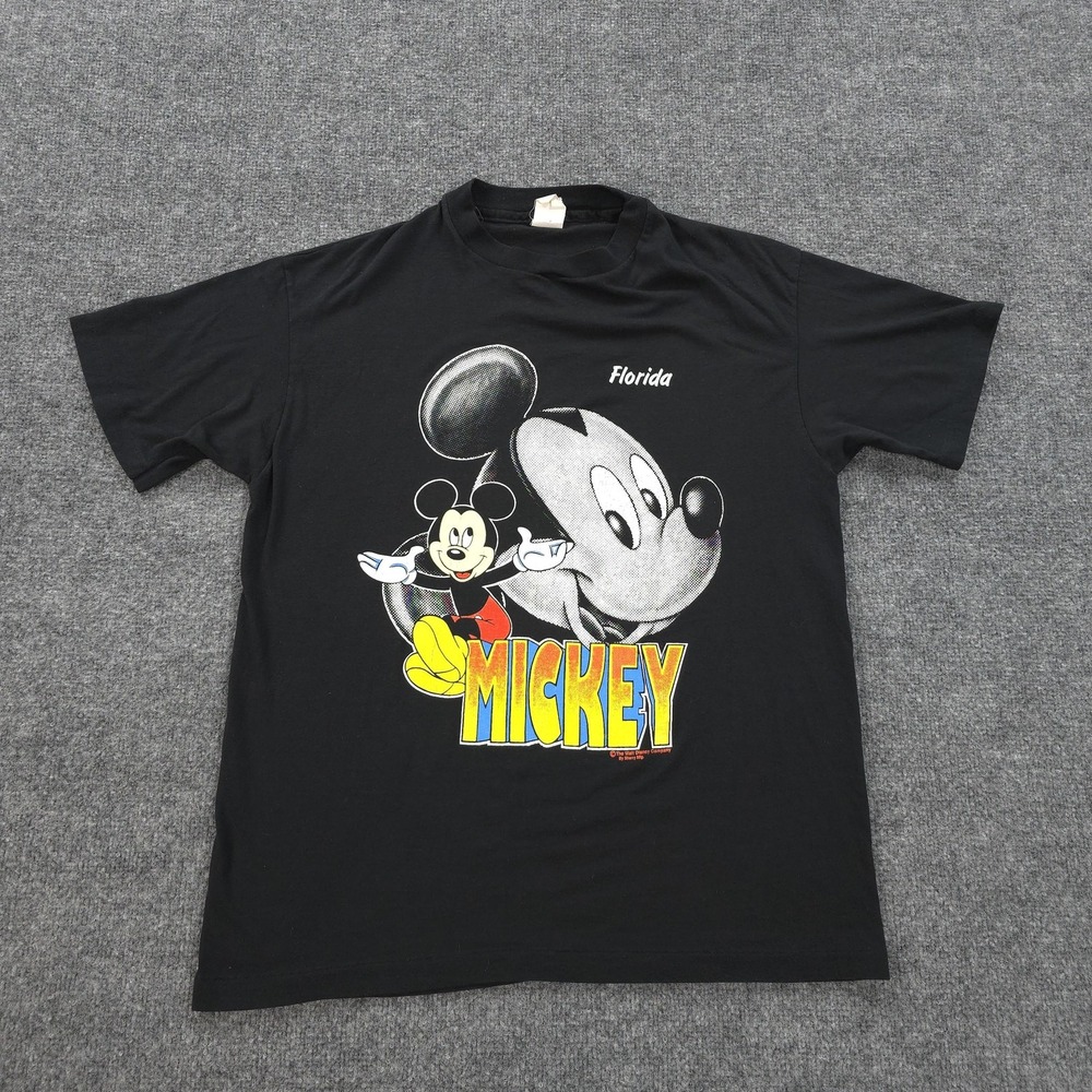Vintage Mickey Mouse Shirt Mens Large Black Florida‎ Disney Cartoon Tee 90s USA